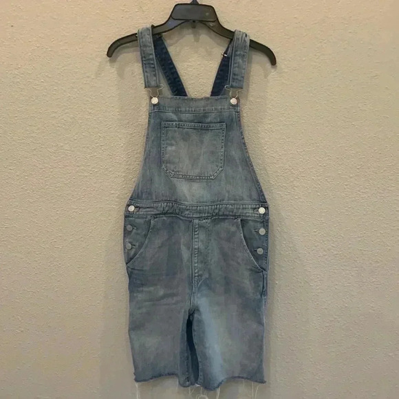 Gap Denim Bermuda Distressed Hem Overalls - Picture 1 of 7